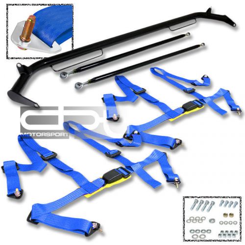 51&#034; racing harness bar/tie chassis rod+4-pt blue seat belt del sol/civic/prelude