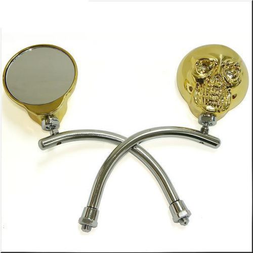 Motorcycle 10mm 8mm clockwise skull rear view mirror gold