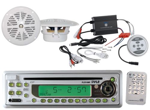 Pyle marine cd aux am fm receiver, 4&#034; white speakers, 600w bluetooth amplifier