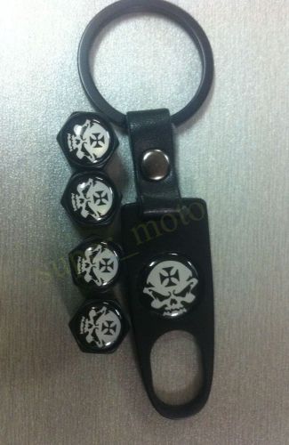 4pcs maltese cross skull tire valve caps cap cover keychain key chain black
