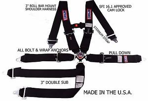 Rjs racing sfi 16.1 6 point cam lock roll bar  sternum strap  belt black 1040101