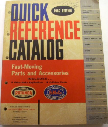 1962 ford quick reference parts catalog t-bird falcon fairlane galaxie pick-up