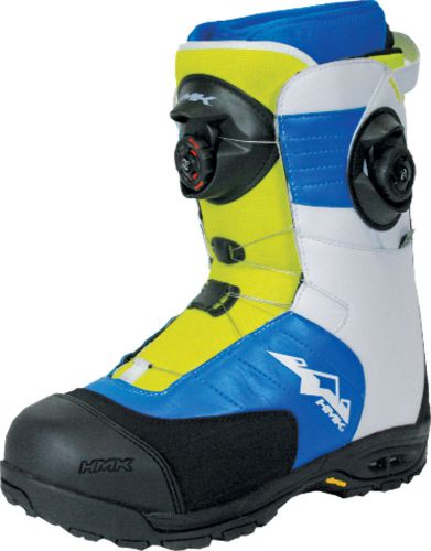 Hmk team focus mens&#039;s white blue &amp; green snowmobile boot six adult sizes