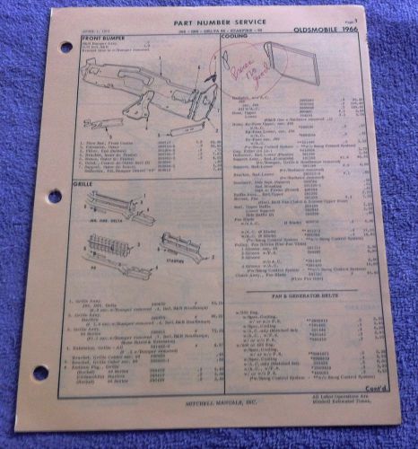 1966 66 oldsmobile delta 88 98 parts manual service guide illustrations numbers