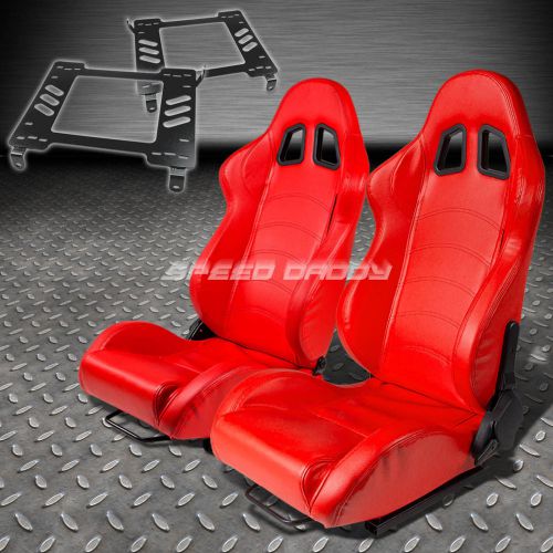Pair type-1 reclining red pvc racing seat+bracket for 94-05 dodge neon sx