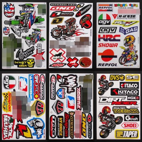 Dirt rider motocross car bike helmet  racing sport atv sponsor stickers 6 sheets