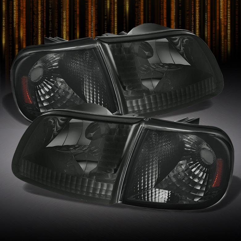 Smoked 97-03 ford f150 expedition crystal headlights +corner signal lamps lights