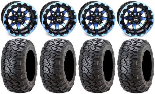 Sti hd6 blue/black golf wheels 12&#034; 23x10-12 ultracross tires e-z-go &amp; club car
