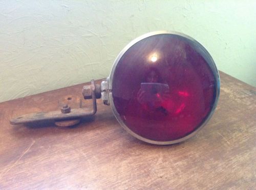 Vintage red glass lens old search spot light lamp with bracket mount antique