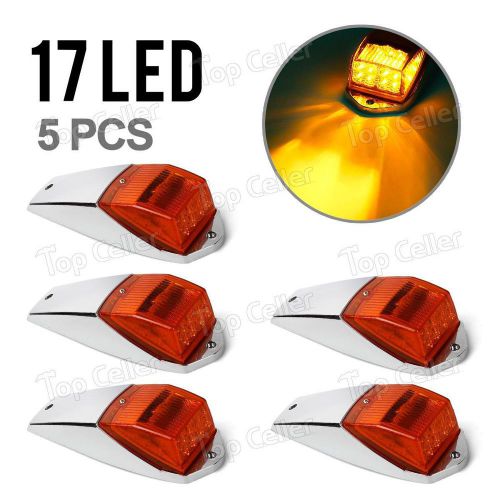 5xsealed amber 17led roof running top clearance lamps w/chrome base for kenworth