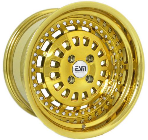 17x9 4x100 gold chrome esm-015 wheels rims bmw e30 mini cooper honda acura