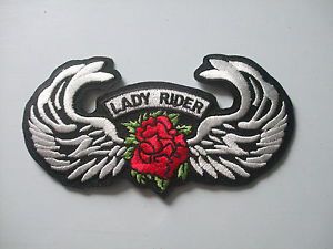 New embroidered lady rider red winged rose biker patch