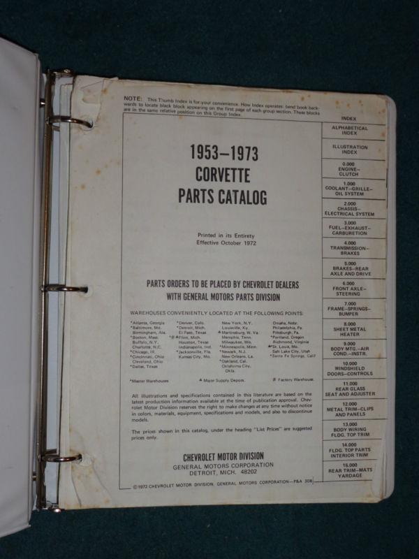 1953-1973 chevy corvette parts catalog  / original g.m. parts book 72 71 70 69 