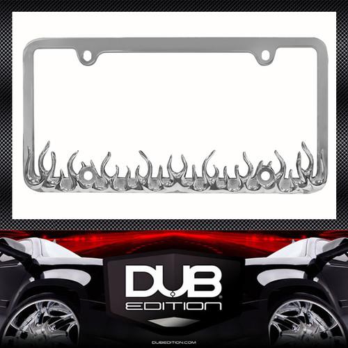 Chrome 3d flame license plate frame toyota nissan gmc ford dodge jeep toyota