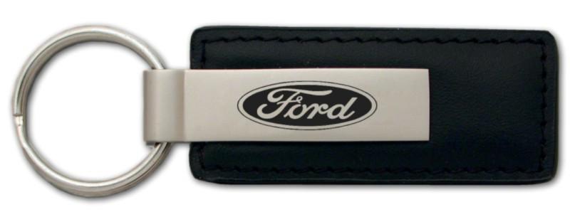Ford black leather keychain / key fob engraved in usa genuine