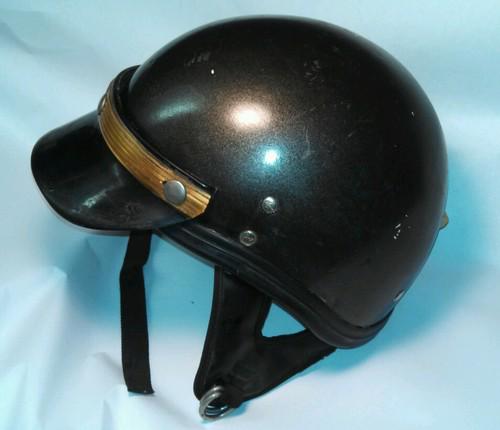 Vintage buco half shell motorcycle helmet black leather ear flaps w/ visor