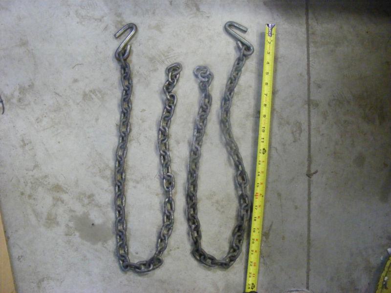 Pair of trailer safety tow chains w/ hooks 1/4" chain 45" long- new old stock 