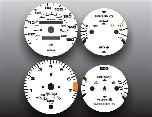 1986-1991 porsche 944 mpg gauge instrument cluster white face gauges