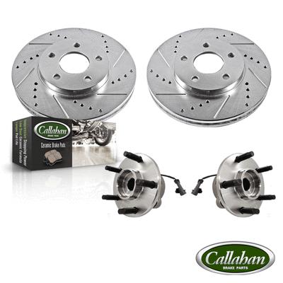Front hub bearing pair drilled & slotted brake rotors & set of ceramic pads hhr