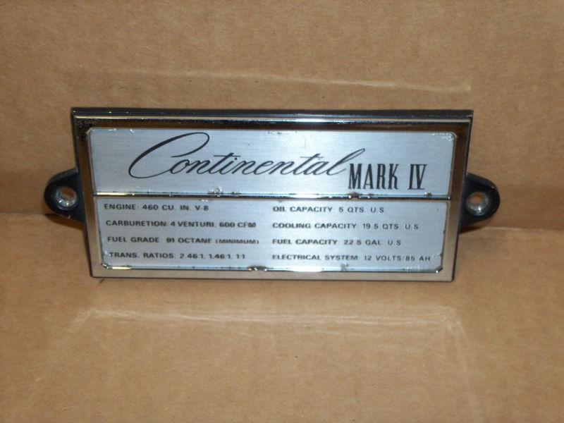  72 73 74 75 76 lincoln continental mark iv under hood engine data plate