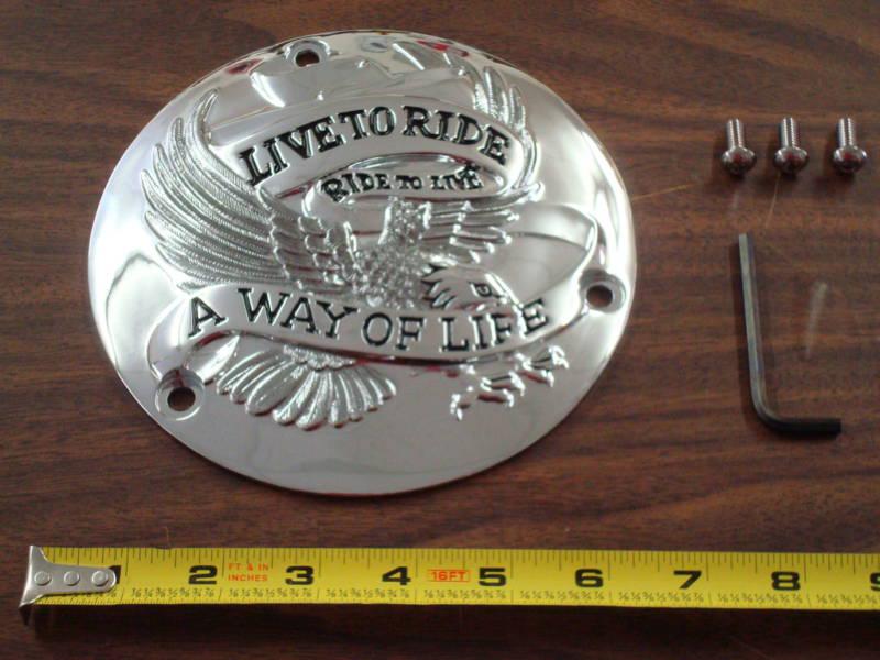 Live to ride chrome derby cover fits 70-98 harley b/t