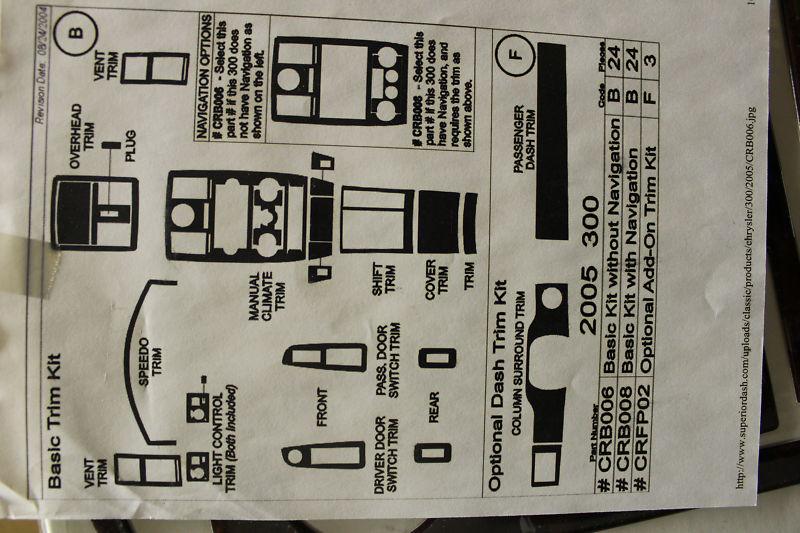 Superior dash burlwood trim kit w/ navigation cut out 2005 chrysler 300