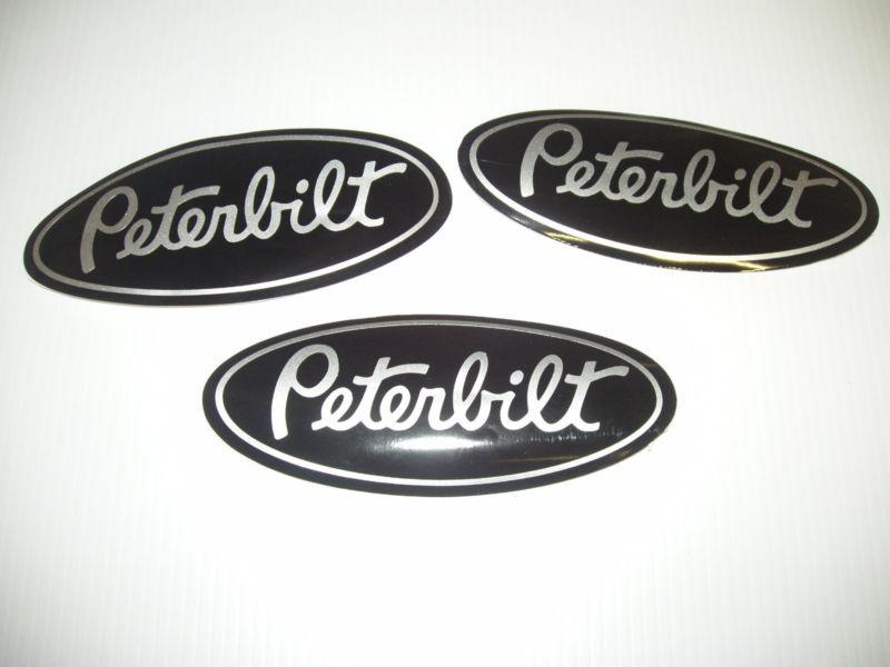3 custom peterbilt grille hood decals emblemstruck semi -black and silver