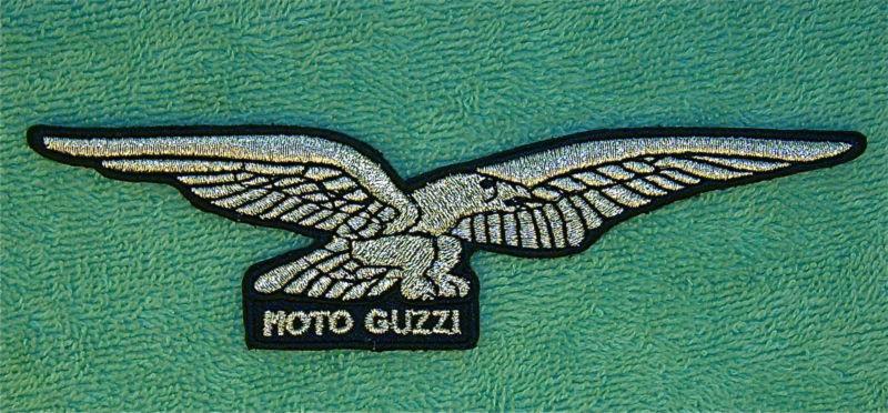 Moto guzzi motorcycle iron on patch w/extra nice silver  -  5 3/4 inches wide