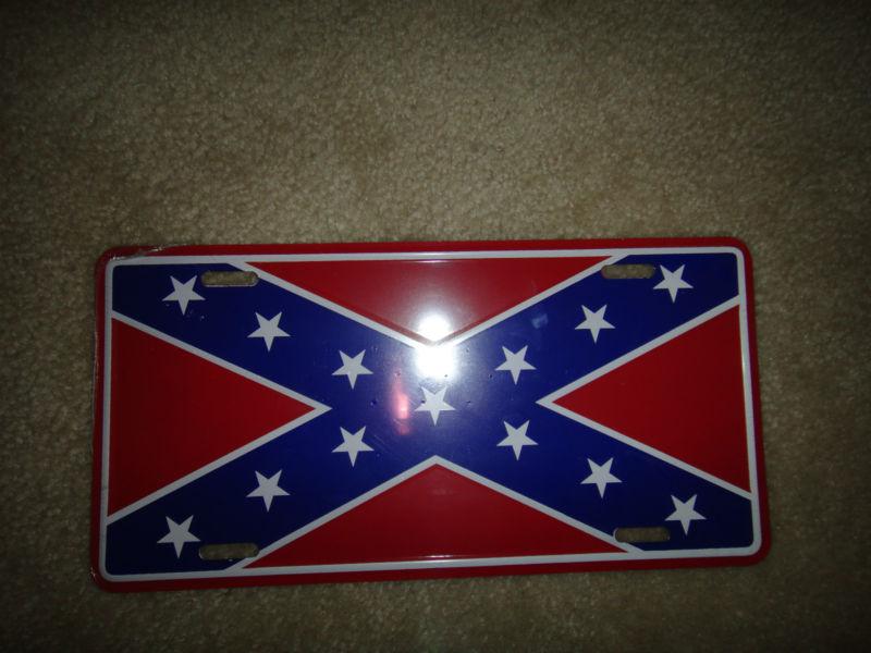 Confederate flag metal novelty license plate - plymouth, dodge, ford, chevy