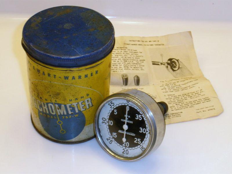 Vintage portable hand tachometer 757-w stewart warner blue can w/ instructions