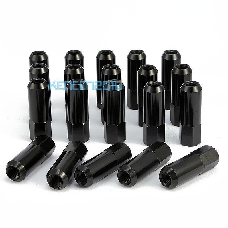 20x black 60mm aluminum extended tuner lug nuts lugs fit wheels/rims m12x1.5 car