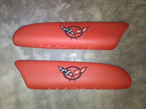 Corvette c5 custom red leather arm rest cushions with script &amp; logo!