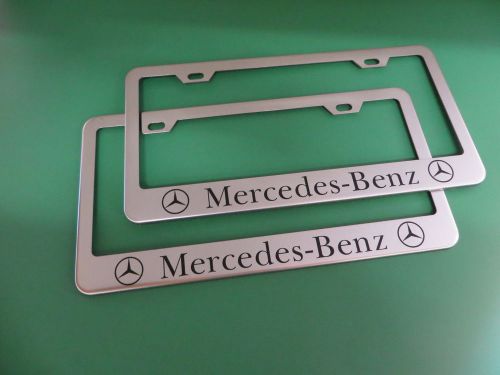 (2)new &#034; mercedes-benz &#034; stainless steel license plate frame +screw caps