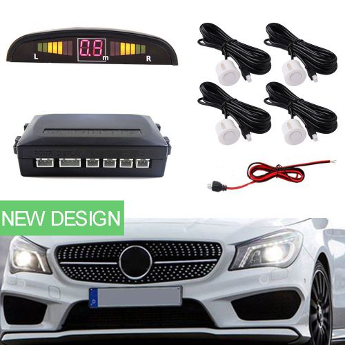 Car led display parking sensor kit white 4 sensors reverse backup radar system