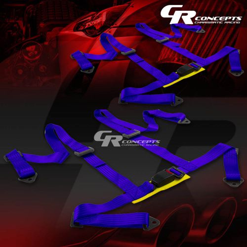 2 x universal 4-point 2&#034; nylon strap racing harness buckle seat belt/belts blue