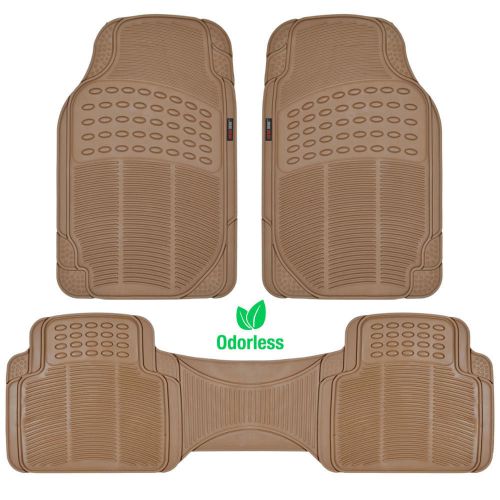 Beige 3 pc rubber floor mats for car suv zero-odor motor trend heavy duty