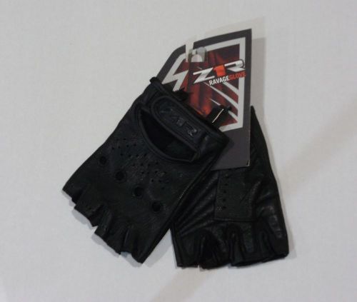 Z1r mens motorcycle black goat leather ravage fingerless gloves medium 3310-0251