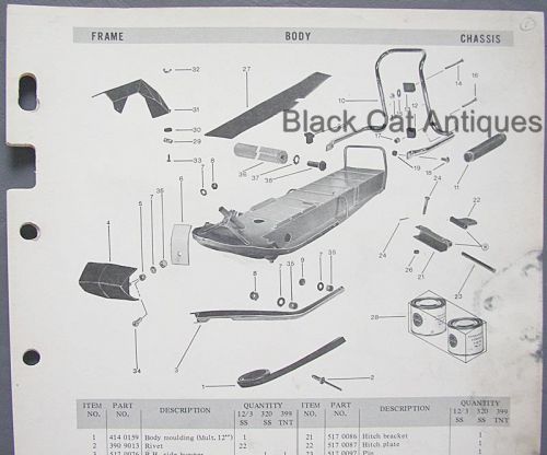 1968 bombardier snowmobile parts list frame/body/chassis ss12/3, ss320, tnt399