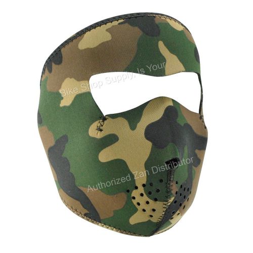 Zan headgear wnfm118, neoprene full mask, reverses to black, woodland camo mask