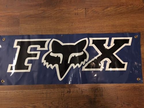 Vintage moto cross fox racing 12&#034; x 34&#034; poly banner  -  vista blue - fox head