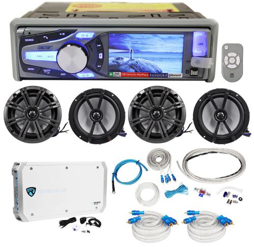 New! dual am615bt marine receiver+4) kicker 6.5” boat speakers+6 ch. amp+amp kit