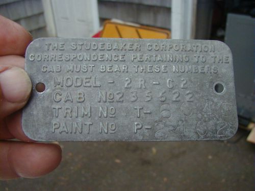 Original studebaker 2r-c2 truck info data id plate scta hot rat rod nhra