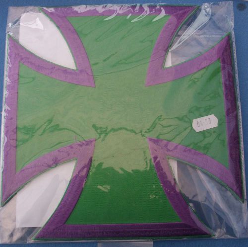 New embroidered large iron cross back patch  purple/green biker