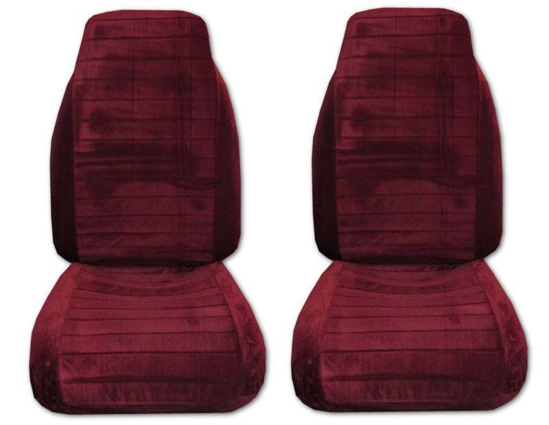 Quilted velour with weave high back car truck seat covers red burgundy #3