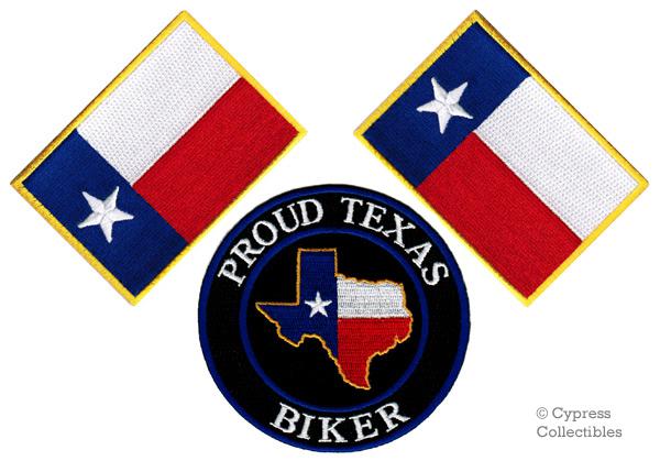 Lot of 3 proud texas biker iron-on patch texan flag new embroidered lone star