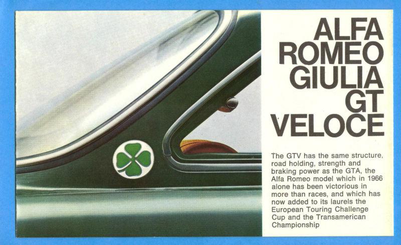 1967 alfa romeo giulia gt veloce gtv 1600 brochure - mint