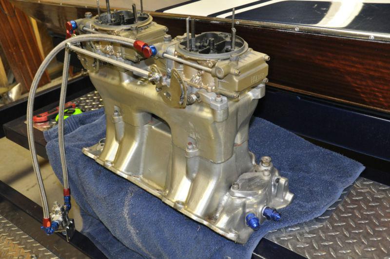 Offenhause turbo tunnel ram with holley 660 carbs, linkage and fuel lines