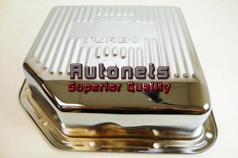 Chrome steel turbo 350 chevy transmission pan finned hot rat rod extra capacity