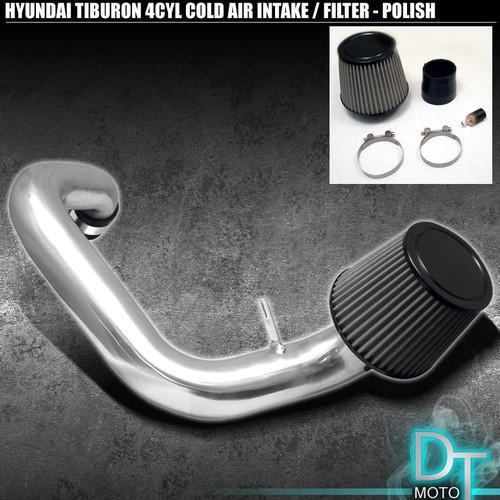 Stainless washable filter+cold air intake fit 97-02 tiburon 4cyl polish aluminum