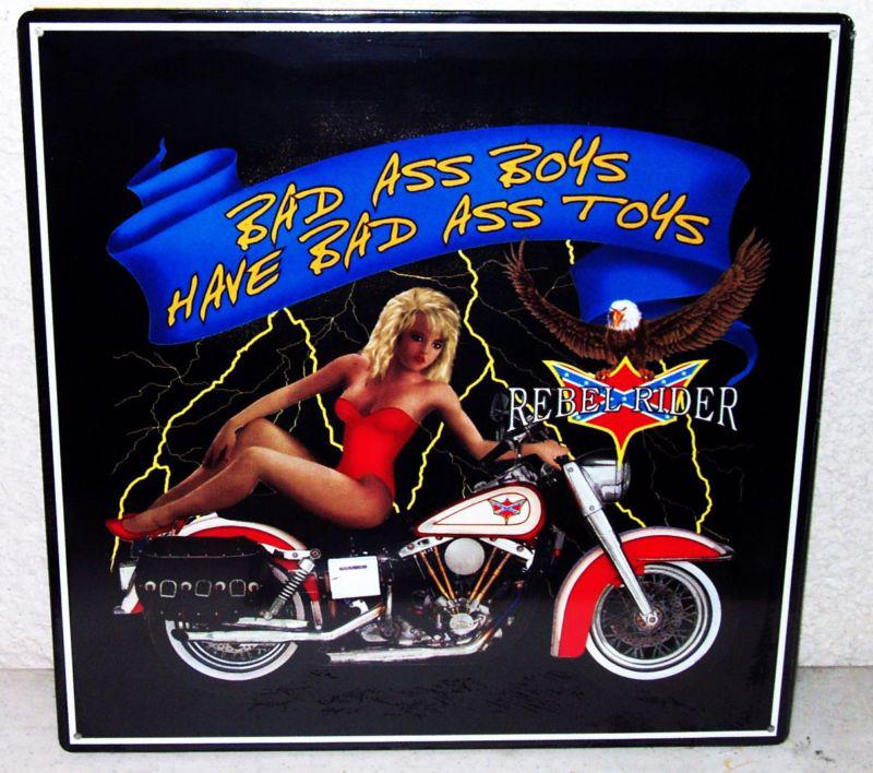 Bad a$$ boys have bad a$$ toys biker motorcycle tin sign rebel rider